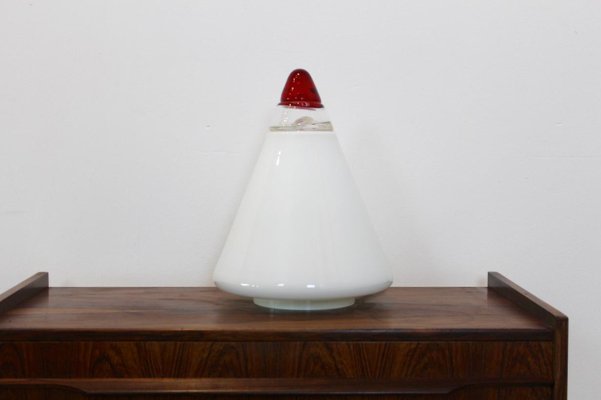 Red and White Opalescent Glass Cone Lamp by Giusto Toso for Leucos, 1930s-MO-675328