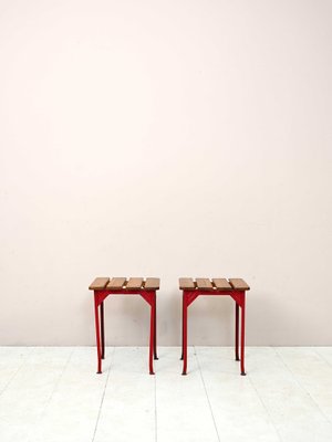 Red and Wood Metal Stools, 1960s, Set of 2-QWP-1738818