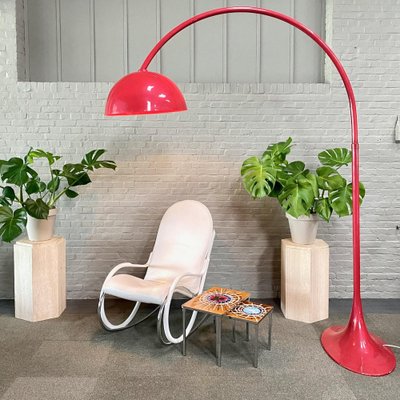 Red Arc Floor Lamp with Oval Tulip Base, 1970s-OLQ-1821721