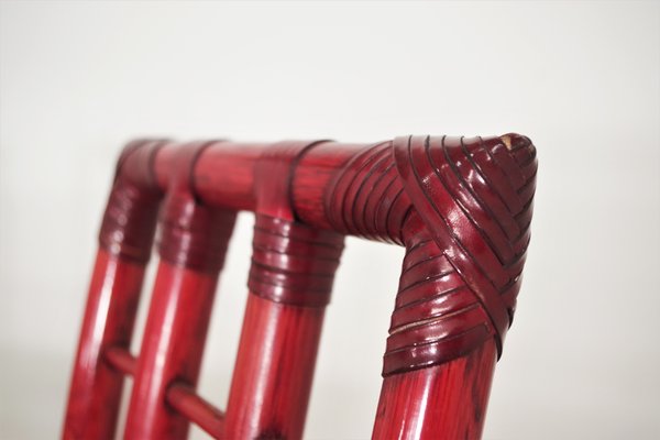 Red Bamboo Table & Chairs by Arturo Pozzoli, 1980s, Set of 7-KNM-1231129