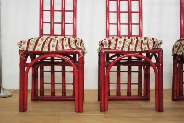 Red Bamboo Table & Chairs by Arturo Pozzoli, 1980s, Set of 7-KNM-1231129