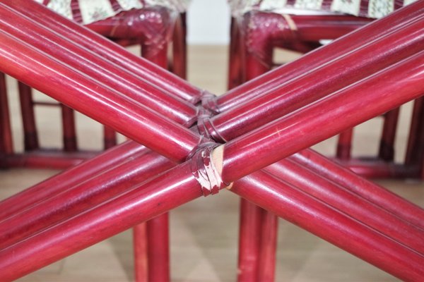 Red Bamboo Table & Chairs by Arturo Pozzoli, 1980s, Set of 7-KNM-1231129