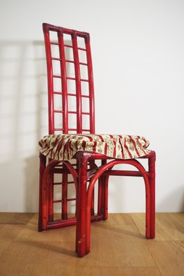 Red Bamboo Table & Chairs by Arturo Pozzoli, 1980s, Set of 7-KNM-1231129