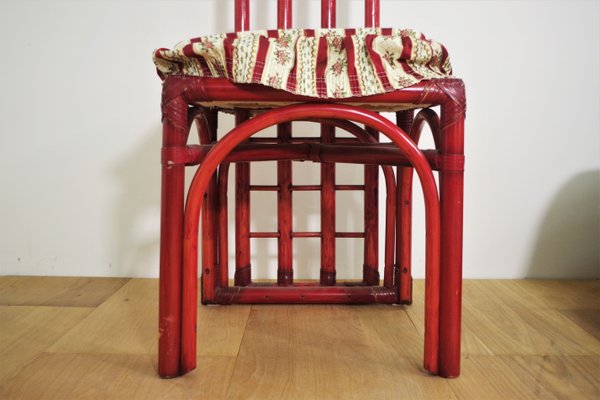 Red Bamboo Table & Chairs by Arturo Pozzoli, 1980s, Set of 7-KNM-1231129