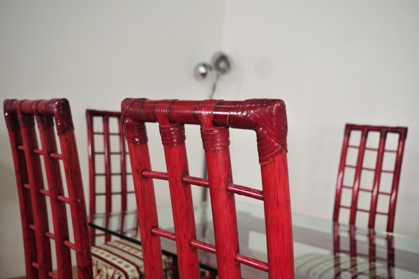 Red Bamboo Table & Chairs by Arturo Pozzoli, 1980s, Set of 7-KNM-1231129