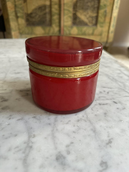 Red Biedermeier Lidded Box in Overlay Glass, 1840