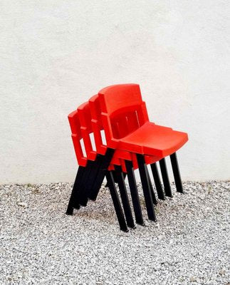 Red & Black Model City Dining Chairs by Lucci & Orlandini for Lamm Italy, Italy 1980s, Set of 4-PUG-1066685