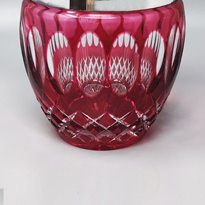 Red Bohemian Cut Crystal Glass Ice Bucket, Italy, 1960s-QGR-1792223