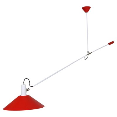 Red Counter Balance Ceiling Lamp attributed to J.J.J. Hoogervorst for Anvia Holland, 1950s-DT-2026165