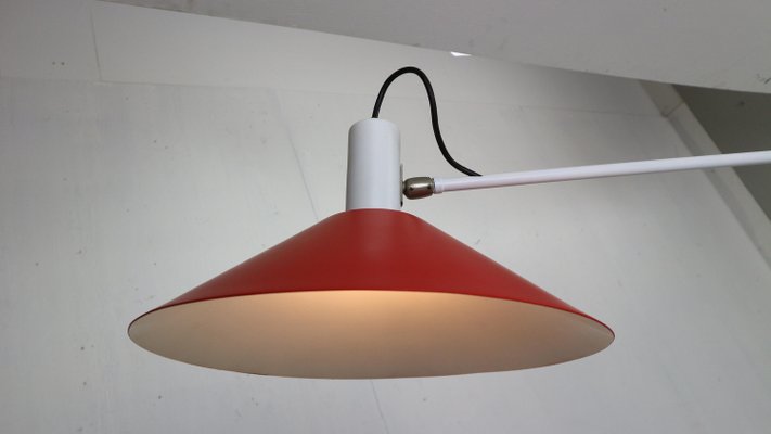 Red Counter Balance Ceiling Lamp attributed to J.J.J. Hoogervorst for Anvia Holland, 1950s-DT-2026165