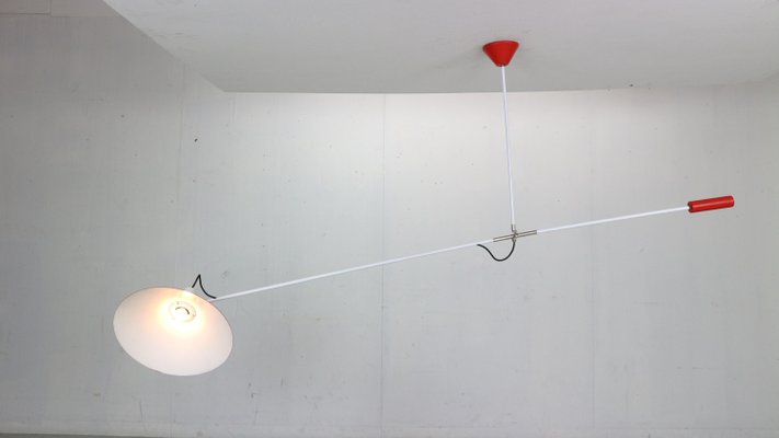 Red Counter Balance Ceiling Lamp attributed to J.J.J. Hoogervorst for Anvia Holland, 1950s-DT-2026165