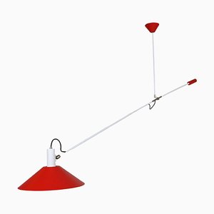 Red Counter Balance Ceiling Lamp attributed to J.J.J. Hoogervorst for Anvia Holland, 1950s-DT-2026165