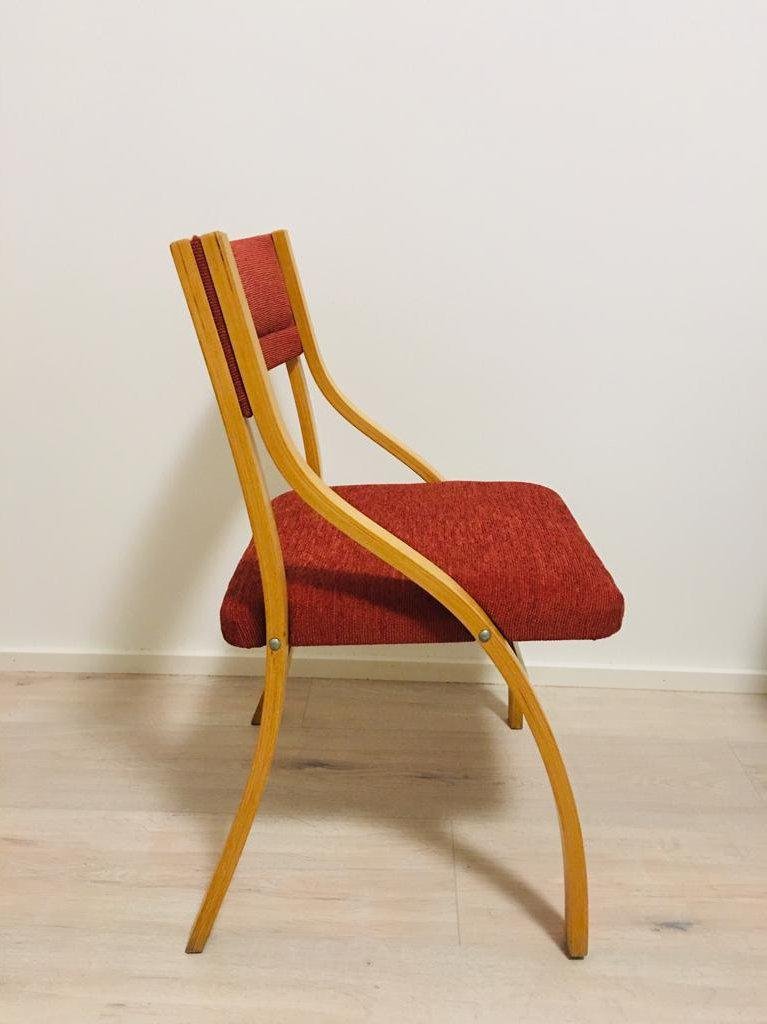 Red Dining Chairs by Ludvig Volak for Drevopodnik Holesov, 1950s, Set of 4