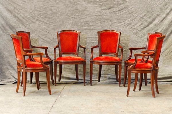 Red Dining Chairs, Set of 6-PTH-1338112