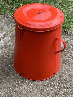 Red Enamel Bin, 1950s-OXJ-1792871