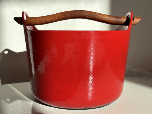 Red Enamel Cast Iron Pot by Timo Sarpaneva for Rosenlew, 1960s-WZP-2021126