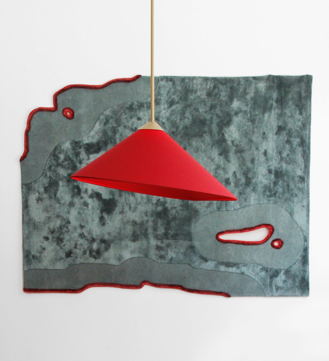 Red Fabric & Brass Shell Pendant Lamp by Daniel Nikolovski & Danu Chirinciuc for KABINET