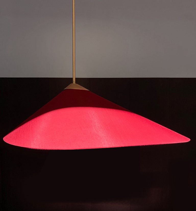 Red Fabric & Brass Shell Pendant Lamp by Daniel Nikolovski & Danu Chirinciuc for KABINET