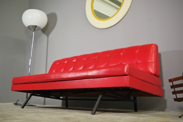 Red Faux Leather Sofa, 1970s-KNM-891430