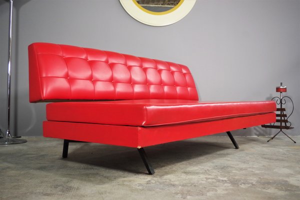 Red Faux Leather Sofa, 1970s-KNM-891430