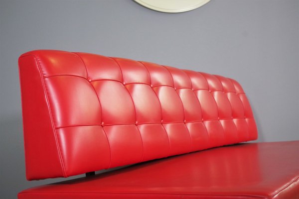 Red Faux Leather Sofa, 1970s-KNM-891430