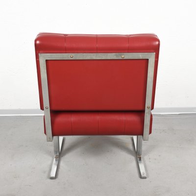 Red Faux Leather & Steel Armchairs by Hausmann for de Sede, 1950s, Set of 2-JDR-1126024