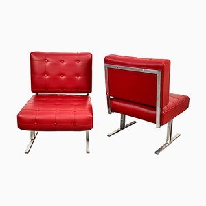 Red Faux Leather & Steel Armchairs by Hausmann for de Sede, 1950s, Set of 2-JDR-1126024