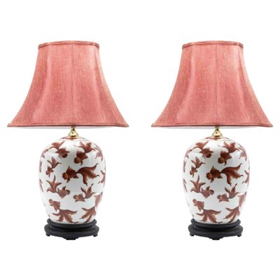 Red Fish Lamps, Half of 20th Century, Set of 2-ZCI-996218