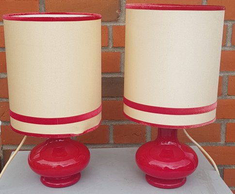 Red Glass Base Table Lamps, 1960s, Set of 2-QDP-1371762