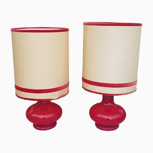 Red Glass Base Table Lamps, 1960s, Set of 2-QDP-1371762