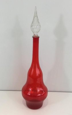 Red Glass Design Bottle, 1970s-BA-658701