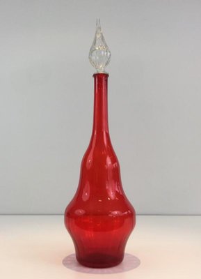 Red Glass Design Bottle, 1970s-BA-658701