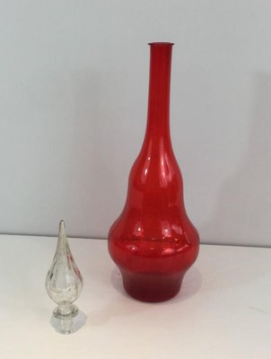 Red Glass Design Bottle, 1970s-BA-658701