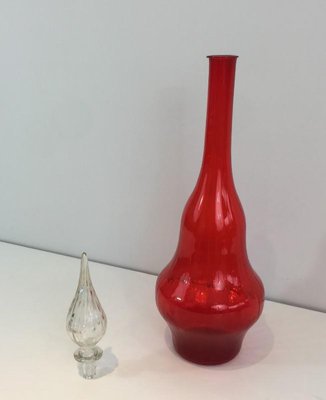 Red Glass Design Bottle, 1970s-BA-658701