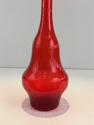 Red Glass Design Bottle, 1970s-BA-658701