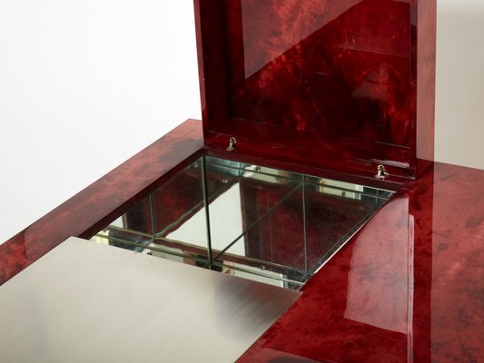 Red Goatskin Parchment and Steel Bar Coffee Table by Aldo Tura, 1960-YJA-1353260