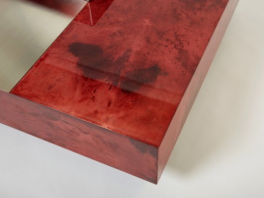 Red Goatskin Parchment and Steel Bar Coffee Table by Aldo Tura, 1960-YJA-1353260