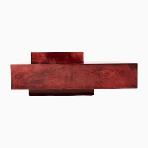 Red Goatskin Parchment and Steel Bar Coffee Table by Aldo Tura, 1960-YJA-1353260