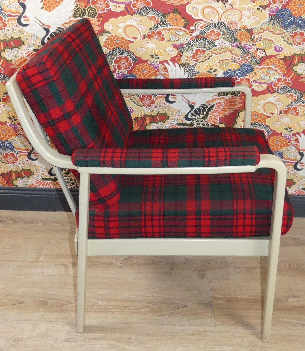 Red & Green Checkered Easy Chair, 1960s