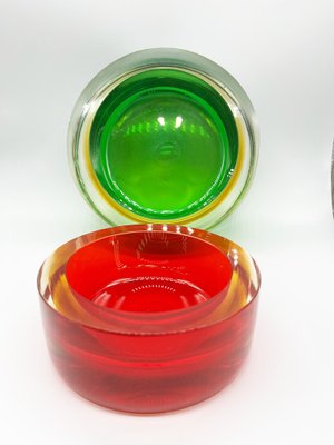 Red & Green Glass Ashtrays from Seguso, 1960s, Set of 2-OLY-1705780