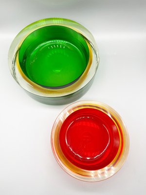 Red & Green Glass Ashtrays from Seguso, 1960s, Set of 2-OLY-1705780