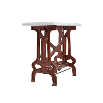 Red Industrial Table with Marble Top-NQ-1124738