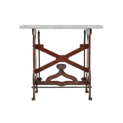 Red Industrial Table with Marble Top-NQ-1124738