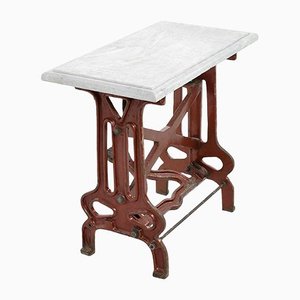 Red Industrial Table with Marble Top-NQ-1124738