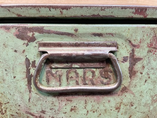 Red Industrial Worktable with Two Green Iron Drawers, 1960s-CGF-1404828