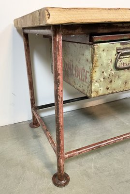 Red Industrial Worktable with Two Green Iron Drawers, 1960s-CGF-1404828