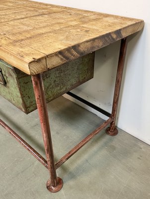 Red Industrial Worktable with Two Green Iron Drawers, 1960s-CGF-1404828