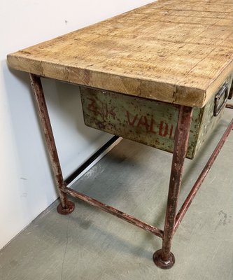 Red Industrial Worktable with Two Green Iron Drawers, 1960s-CGF-1404828