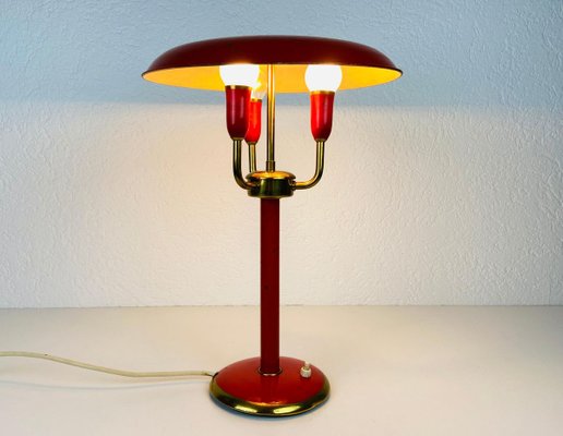 Red Italian Table Lamp with 3 Arms in the Style of Stilnovo, 1960s, Italy-PUK-913190