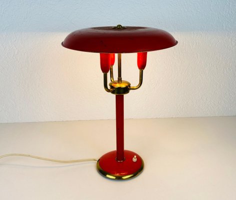 Red Italian Table Lamp with 3 Arms in the Style of Stilnovo, 1960s, Italy-PUK-913190